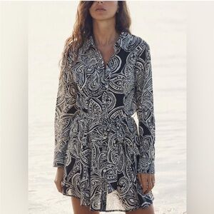 NWOT Zara Black And White Paisley Long Sleeve Dress
